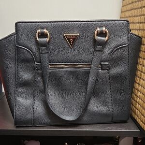 GUESS Black Satchel with Gold Accents